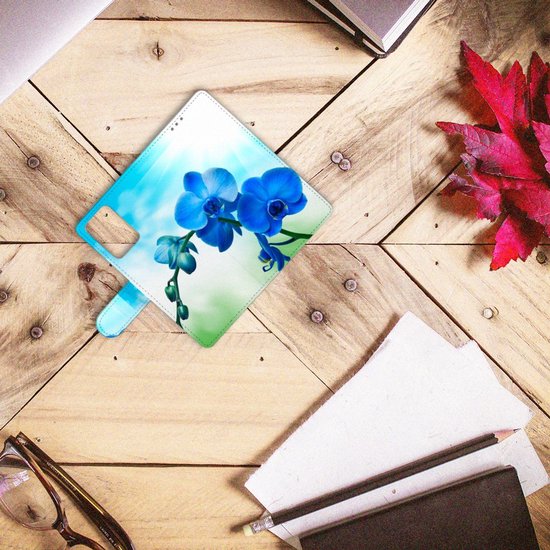 Étui pour téléphone Xiaomi Redmi Note 10 Pro Étui portefeuille avec photo orchidée Blauw cadeau de la Saint-Valentin femme