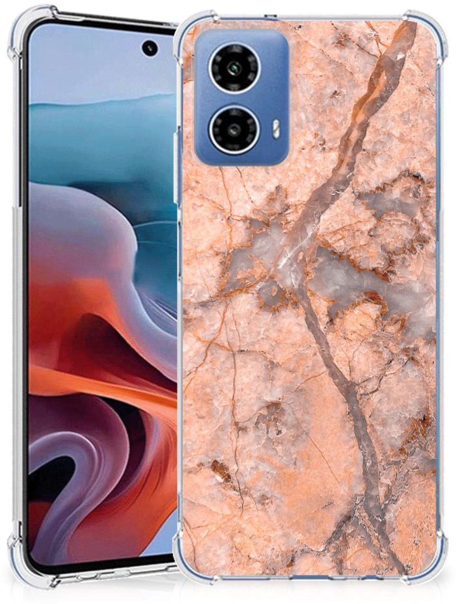 Motorola Moto G34 Anti-Shock Hoesje Marmer Oranje