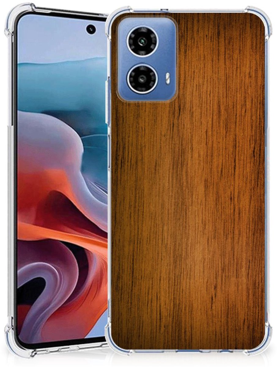 Back Cover voor Motorola Moto G34 Stevig Telefoonhoesje Donker Hout
