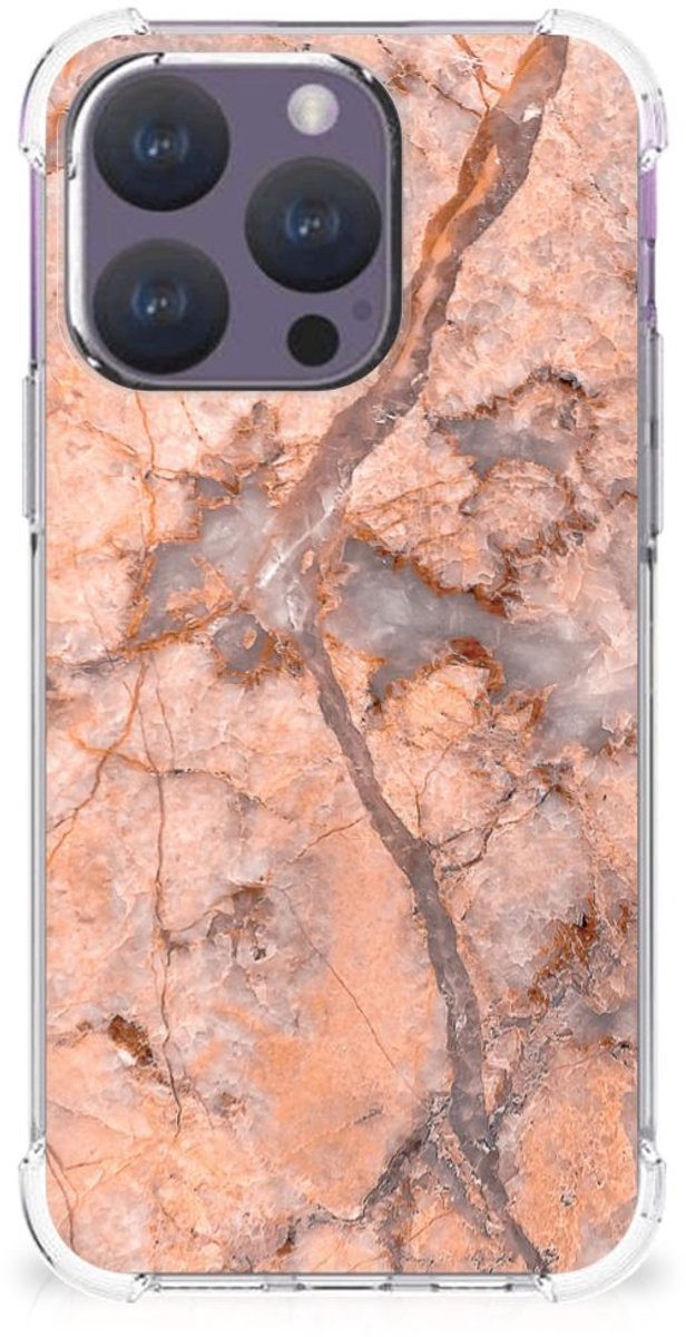 iPhone 15 Pro Anti-Shock Hoesje Marmer Oranje