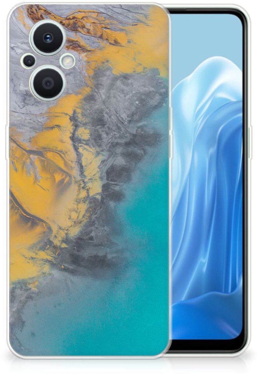 OPPO Reno8 Lite TPU Siliconen Hoesje Marble Blue Gold