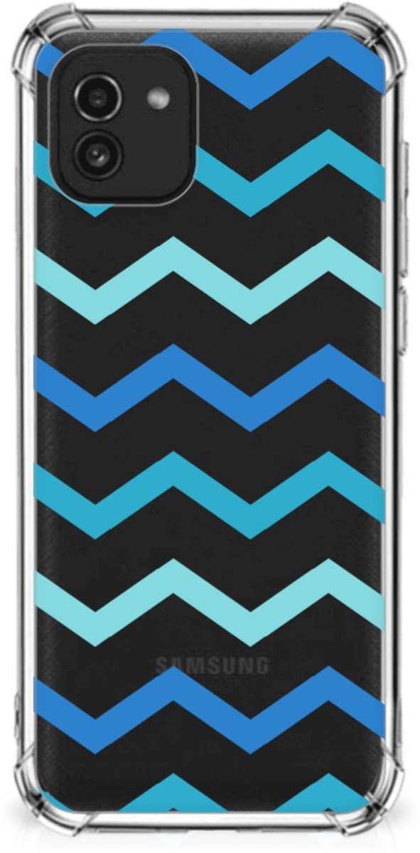 Samsung Galaxy A03 Doorzichtige Silicone Hoesje Zigzag Blauw