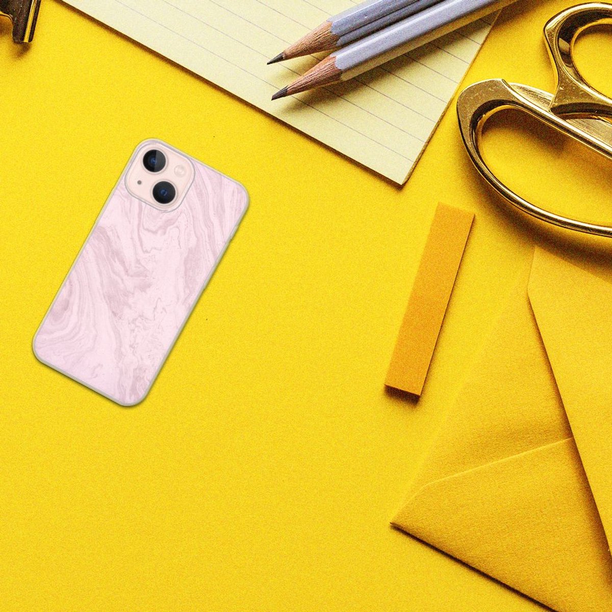 iPhone 13 mini TPU Siliconen Hoesje Marble Pink - Origineel Cadeau Vriendin