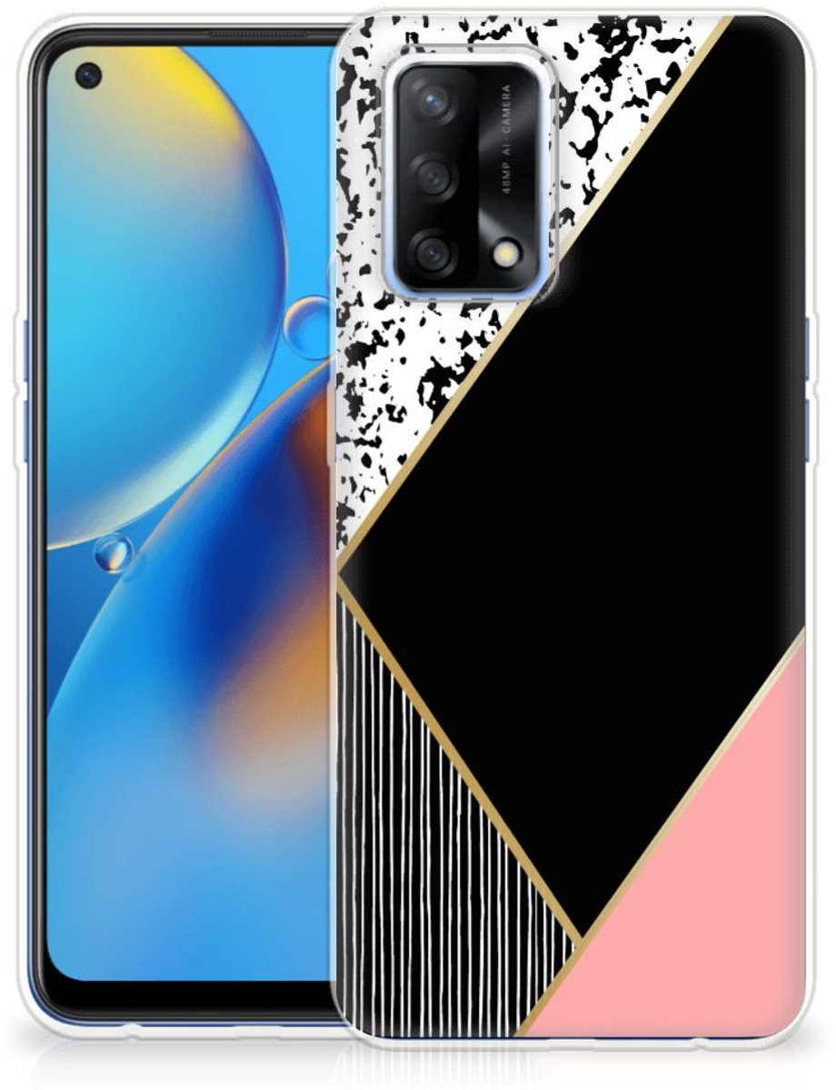OPPO A74 4G TPU Hoesje Zwart Roze Vormen