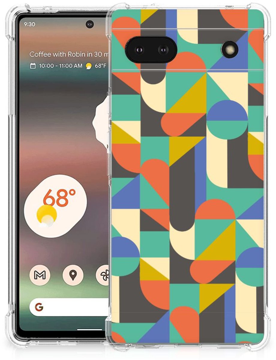 TPU Case Anti-Shock voor Google Pixel 6A Doorzichtige Silicone Hoesje Funky Retro