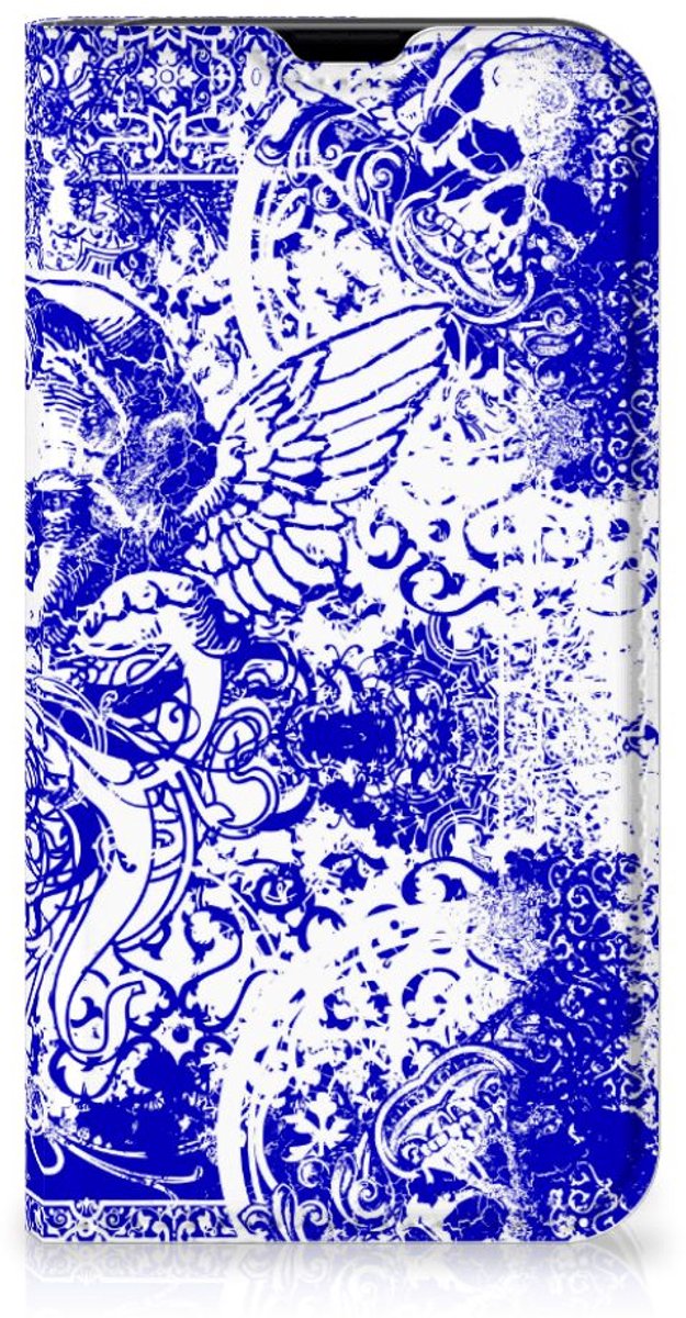 Mobiel BookCase iPhone 13 Mini Angel Skull Blauw
