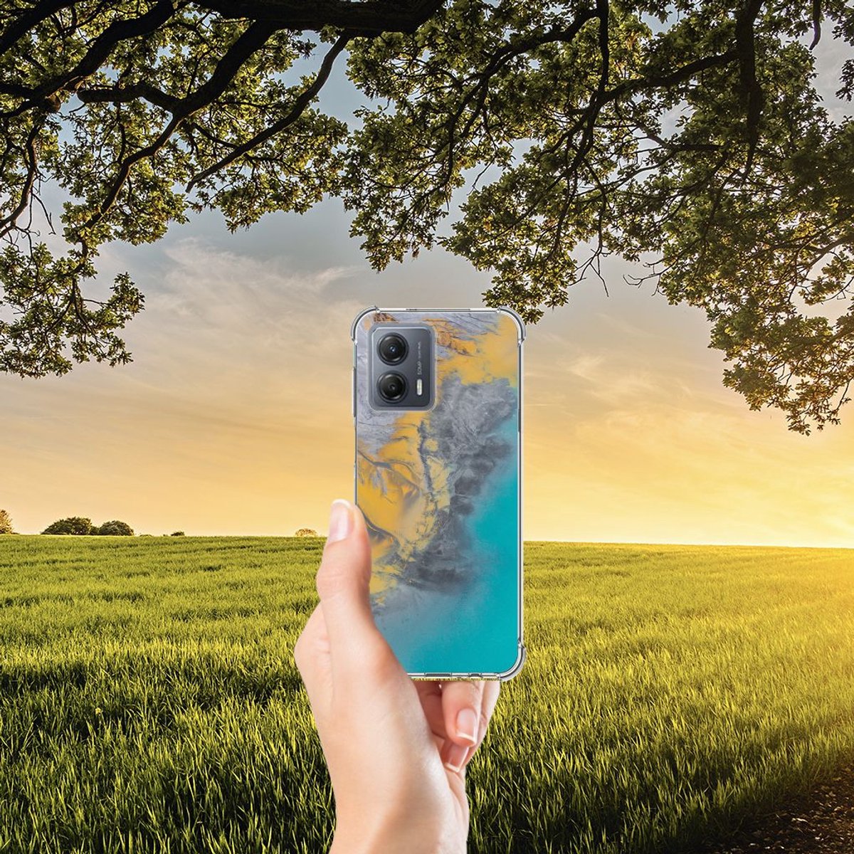 Motorola Moto G53 Anti-Shock Hoesje Marble Blue Gold