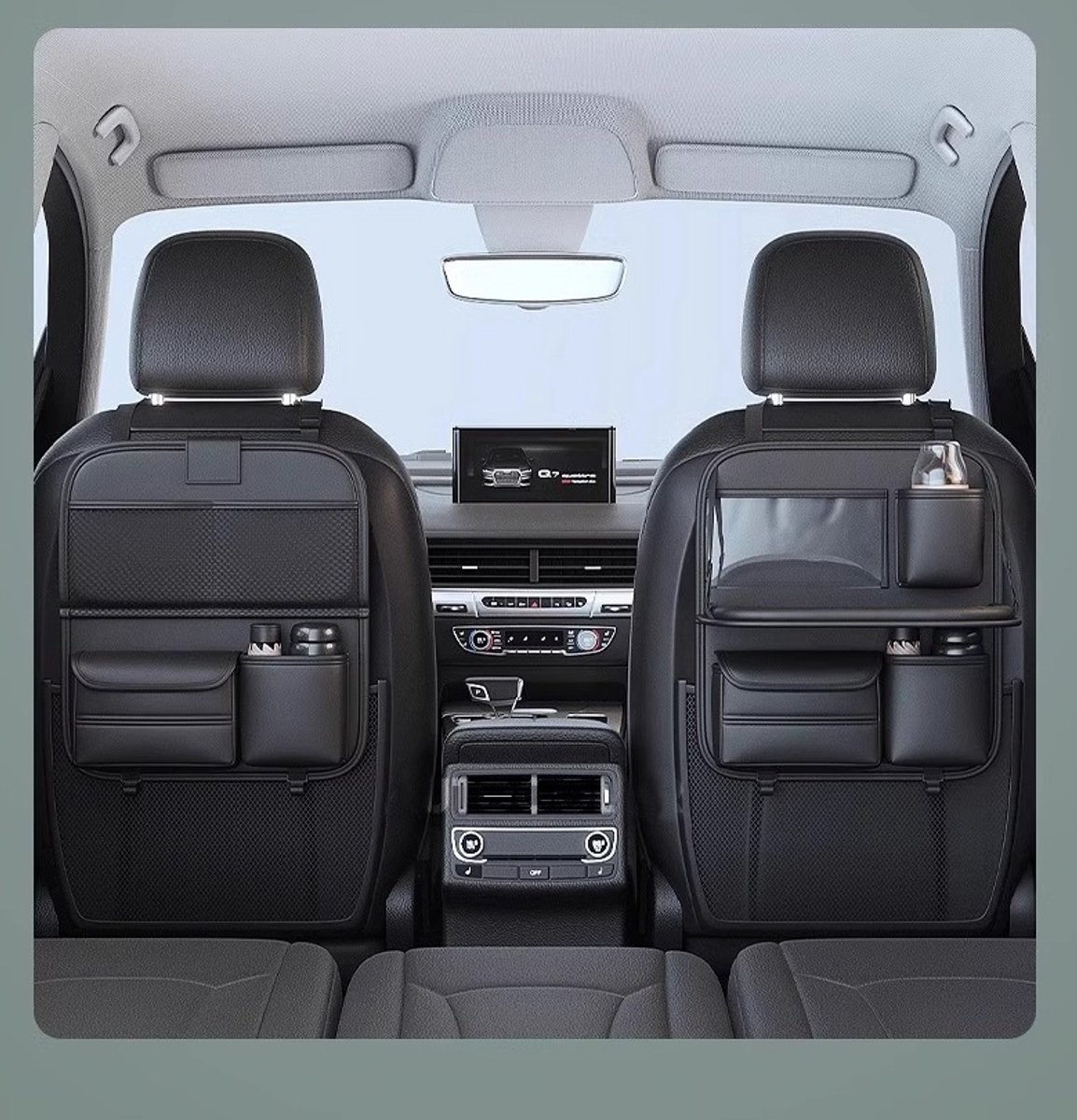 PREMIUM Autostoel Organizer(1 stuk) - Inklapbaar- Carseat Organiser -lederen Auto Stoel Organizer - Tablet houder - Auto Tafeltje - Auto Organizer - Beker houder - Paraplu Houder - Tissue doos houder