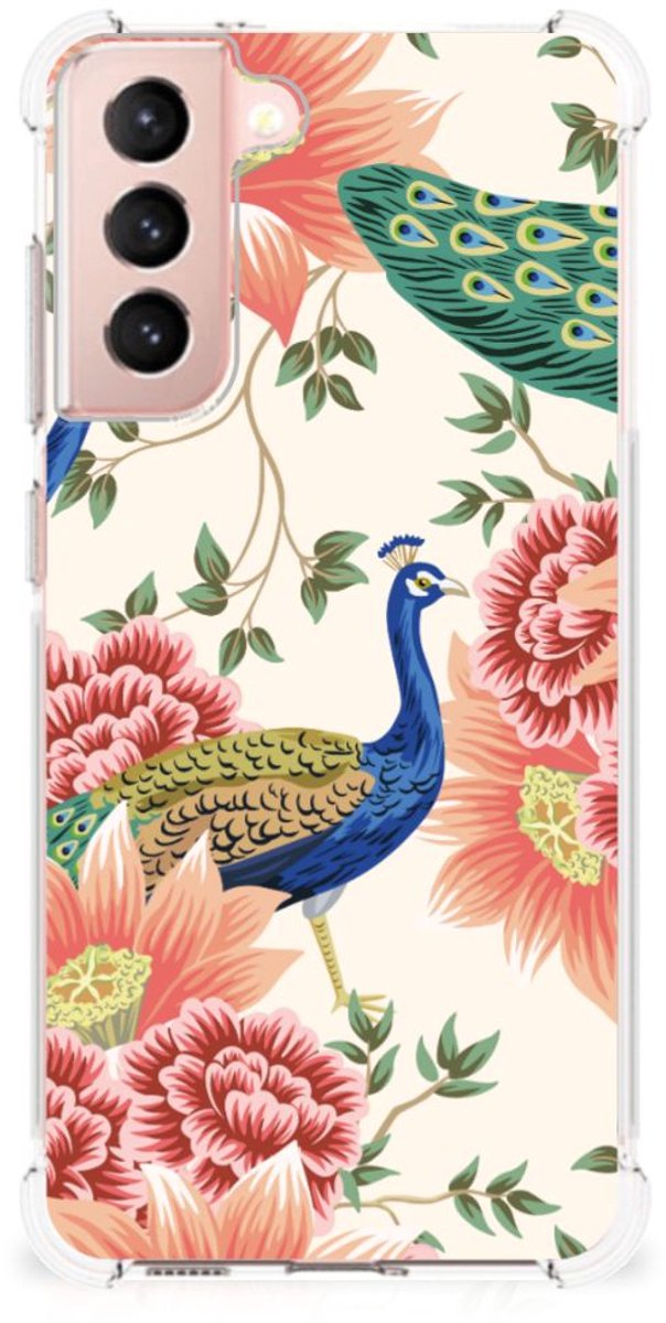 Case Anti-shock voor Samsung Galaxy S21 FE Pink Peacock