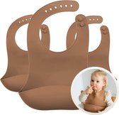 Funnies Siliconen Caramel Slab 3-Pack - Set van 3 Slabbetjes - Slabbers met Opvangbakje - 30 x 24cm - Zacht, Flexibel en Makkelijk Schoon te Maken - Verstelbare Pasvorm voor Baby’s en Peuters - Ideaal voor Voeden zonder Knoeien