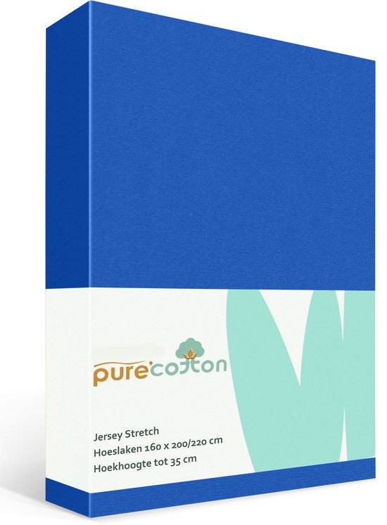 Hoeslaken 160x200 - Katoen jersey - Hoekhoogte 35cm - Elastiek rondom - Blauw