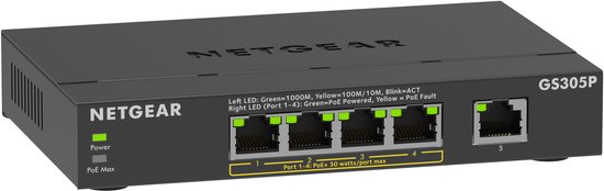 Cudy Poe Switch 6 poorten 10/100 Mbps, 60 W, 4 Poe/Poe , Switch Unmanaged, CCTV-modus, VLAN, geen extra voeding, FS1006P