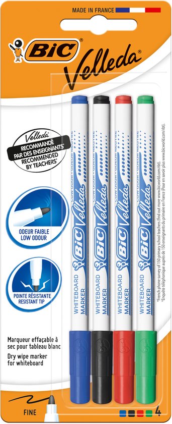 Marqueurs pour tableau blanc Bic Velleda - 4 pièces - 1,5 mm rond
