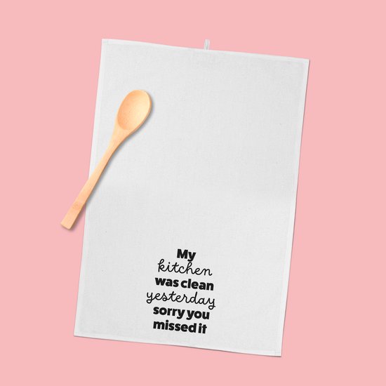 Torchon de cuisine - Texte amusant - Cuisine Clean - Blanc - Katoen