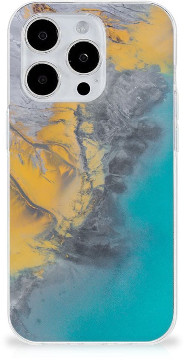 iPhone 15 Pro TPU Siliconen Hoesje Marble Blue Gold