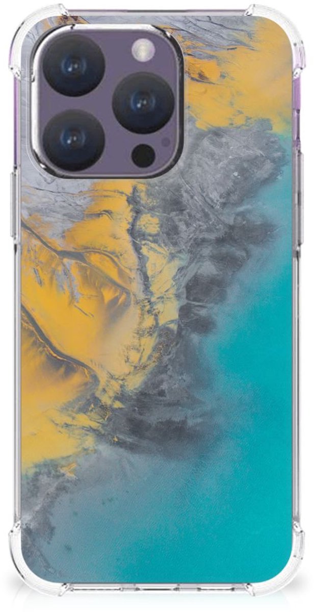 iPhone 15 Pro Anti-Shock Hoesje Marble Blue Gold