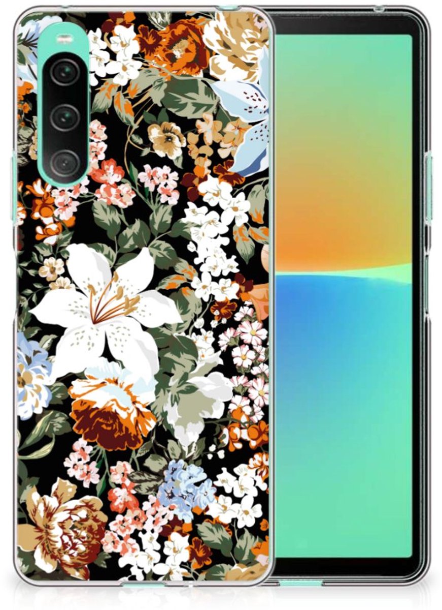 Back Cover voor TPU Case voor Sony Xperia 10 V Dark Flowers