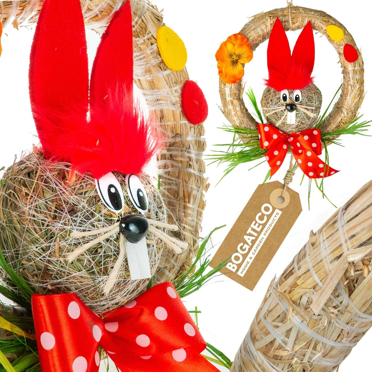 PAASKRANS VOOR DEUR AARDBEI KONIJN HANGENDECORATIE ROOD