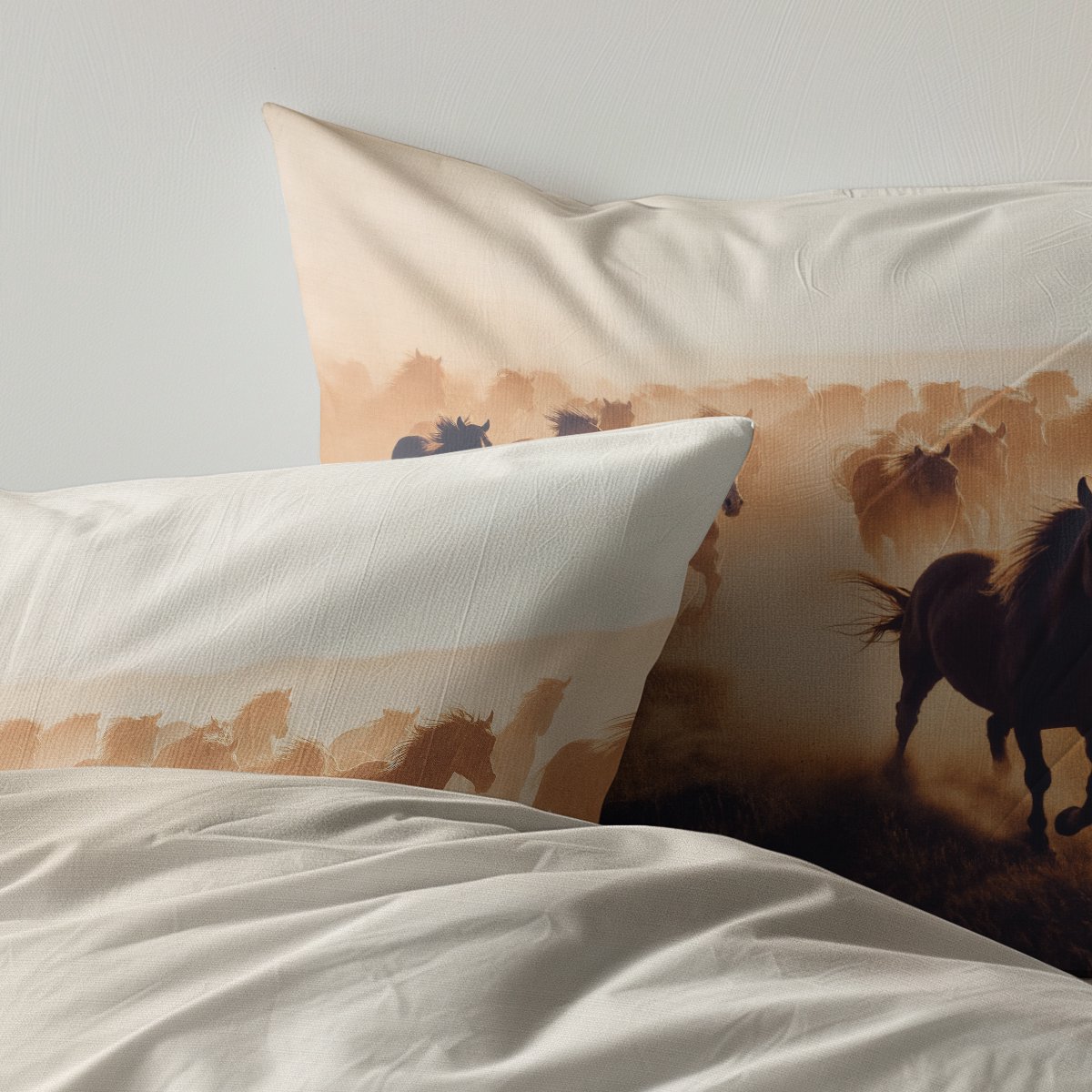 Zydante Dekbedovertrek Set 200x200/220cm – Dekbedhoes met Print – met 2 Kussenslopen - Terra Plains Horses