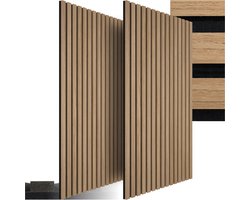 tectake® Akoestische Panelen - Set van 2 - Akoestisch Wandpaneel - 120 x 60 cm - 1,44 m² - Wandpanelen met Aanpasbare Grootte - Lattenwand van MDF en Houtfineer - Geluidsisolatie - Stijlvolle Wanddecoratie - Eenvoudige Montage - Licht Eiken