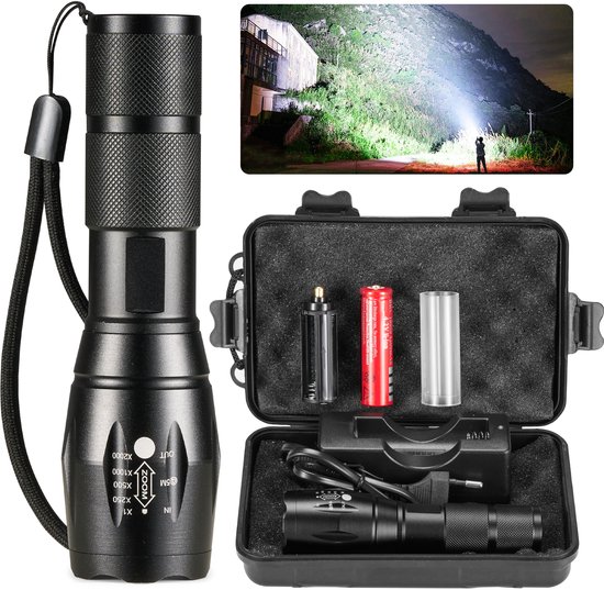 YONO Militaire Zaklamp LED Oplaadbaar - Inclusief Batterij en Oplader – Waterbestendige Zaklantaarn