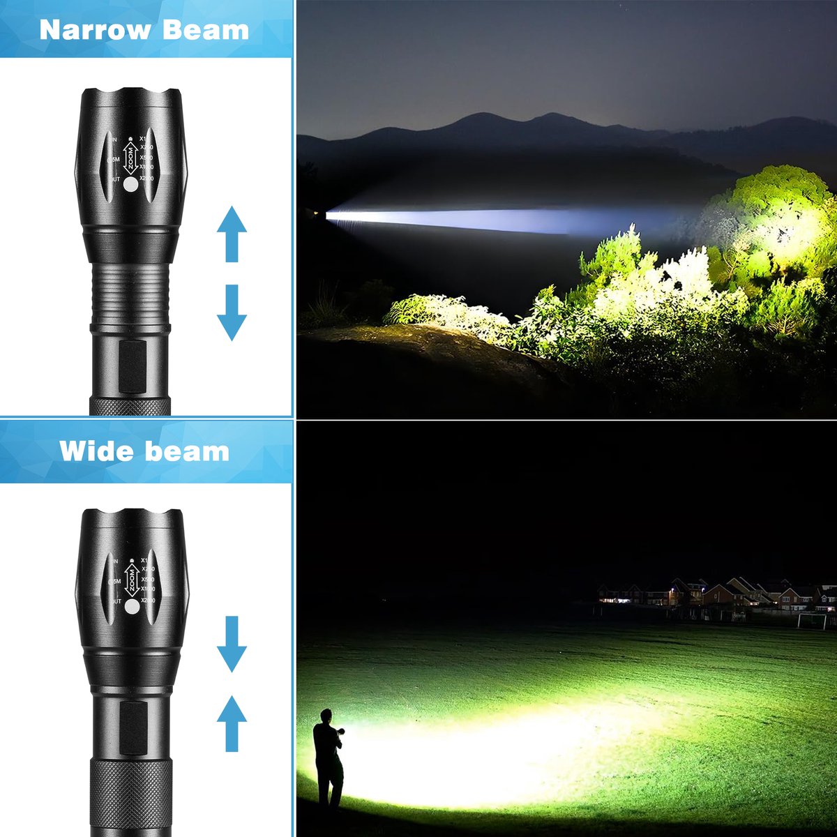 Militaire Zaklamp LED Oplaadbaar - Inclusief Batterij en Oplader – Waterbestendige Zaklantaarn van YONO — cadeau in Sport & Outdoor - foto 3