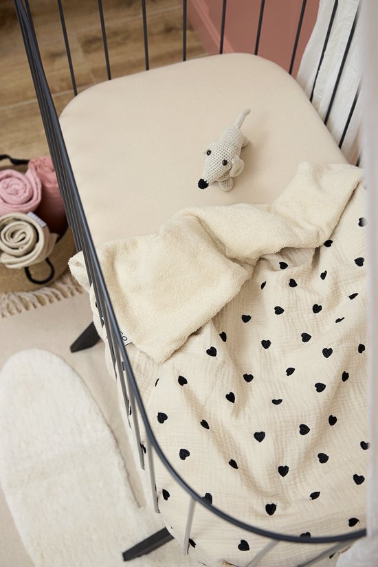 Meyco Baby Sweet Heart wiegdeken - pre-washed hydrofiel - soft sand - 75x100cm - 1.5 TOG
