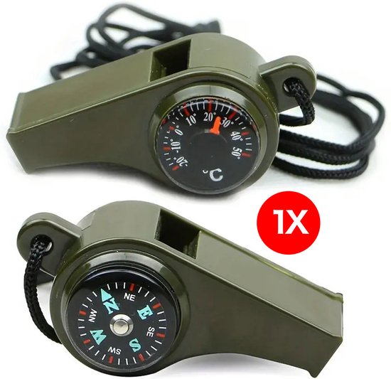 3 In 1 Noodoverlevingsfluitje - Noodfluit Met Kompas & Thermometer - Noodfluit - 1 Stuk