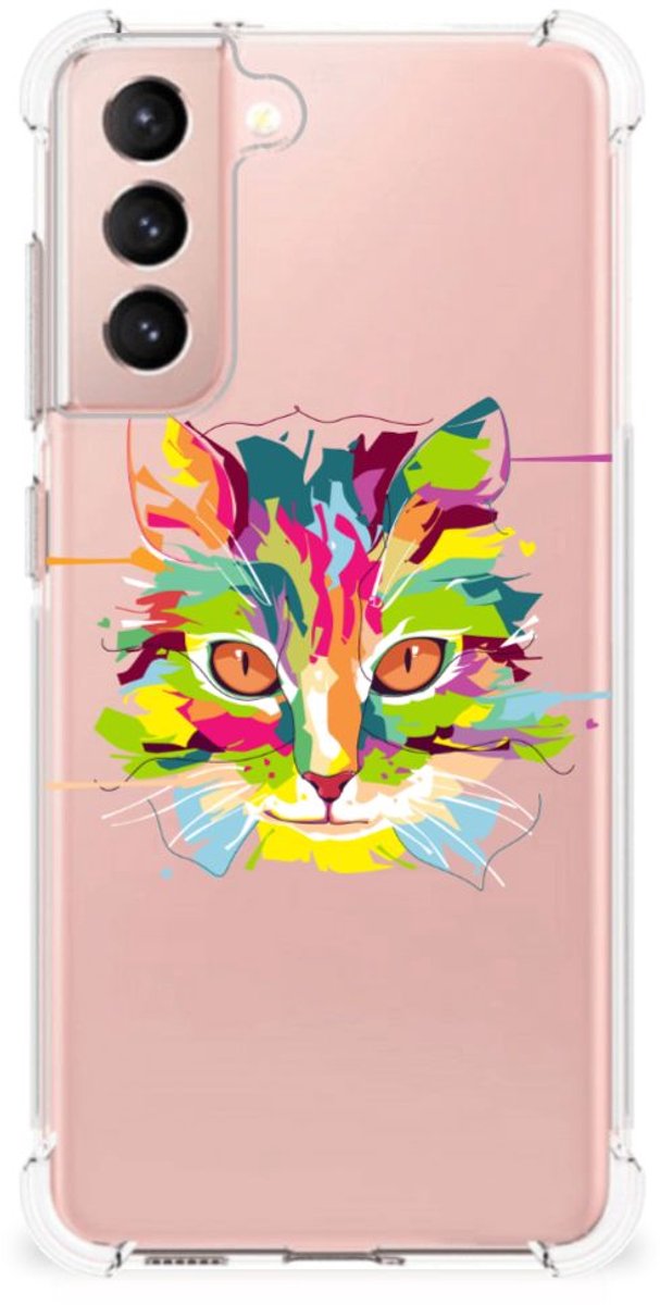 Samsung Galaxy S21 FE Stevig Bumper Hoesje Cat Color