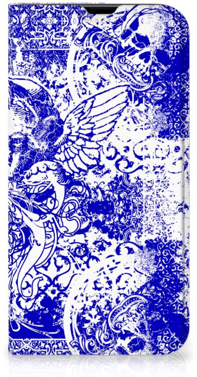 Mobiel BookCase iPhone 13 Pro Angel Skull Blauw
