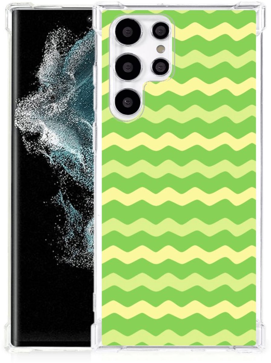 Samsung Galaxy S22 Ultra Doorzichtige Silicone Hoesje Waves Green