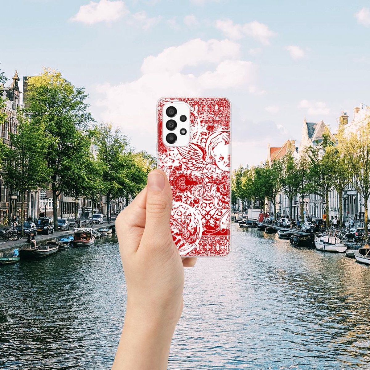 Silicone Back Case Samsung Galaxy A33 5G Angel Skull Rood
