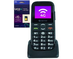 Denver - 4G - Senioren Mobiele Telefoon + Simkaart Geleverd - Grote Toetsen GSM - Big Button - Ouderen - Zwart