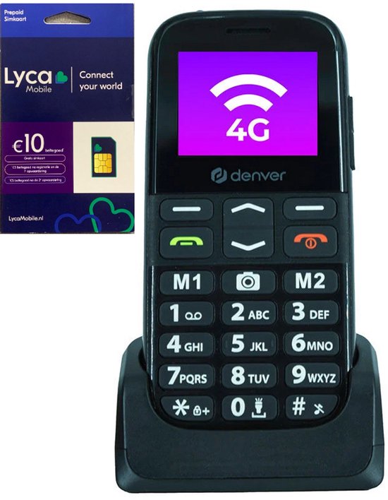 Denver - 4G - Senioren Mobiele Telefoon + Simkaart Geleverd - Grote Toetsen GSM - Big Button - Ouderen - Zwart