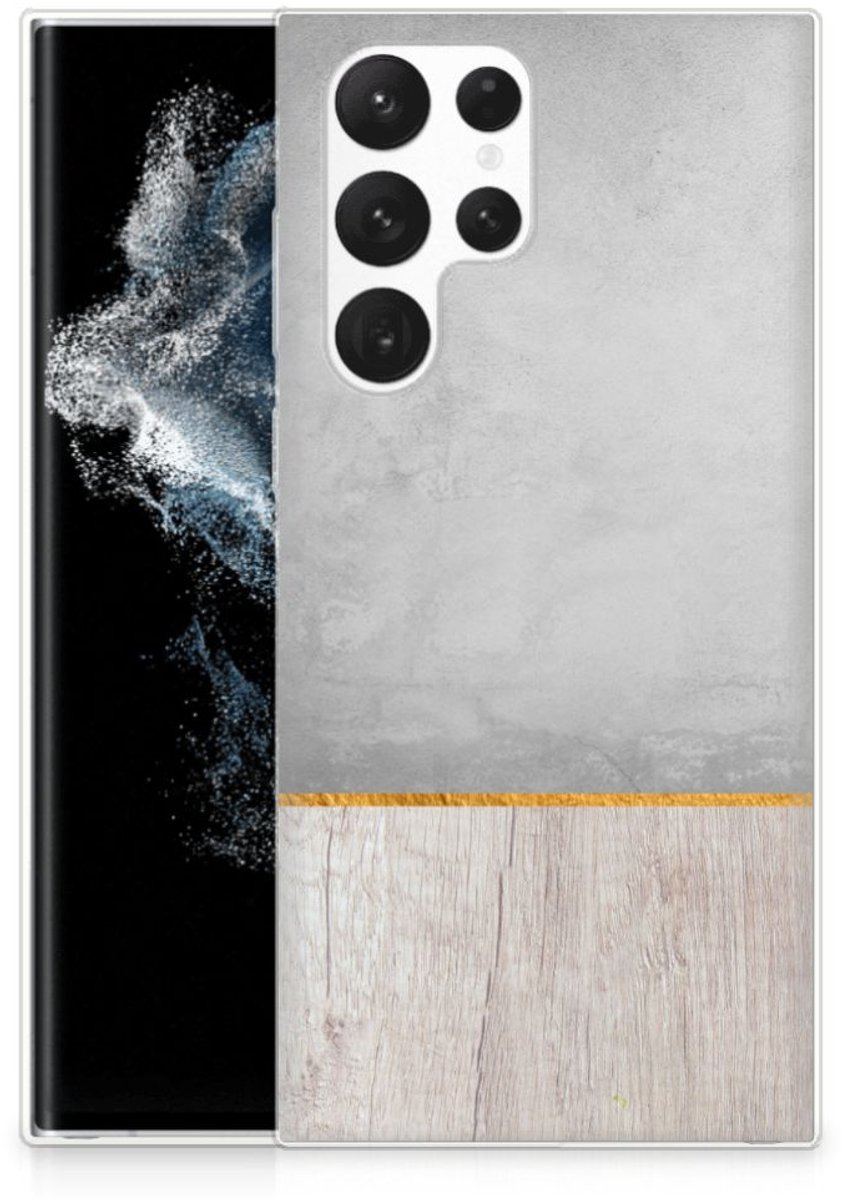 Samsung Galaxy S22 Ultra Bumper Hoesje Wood Concrete
