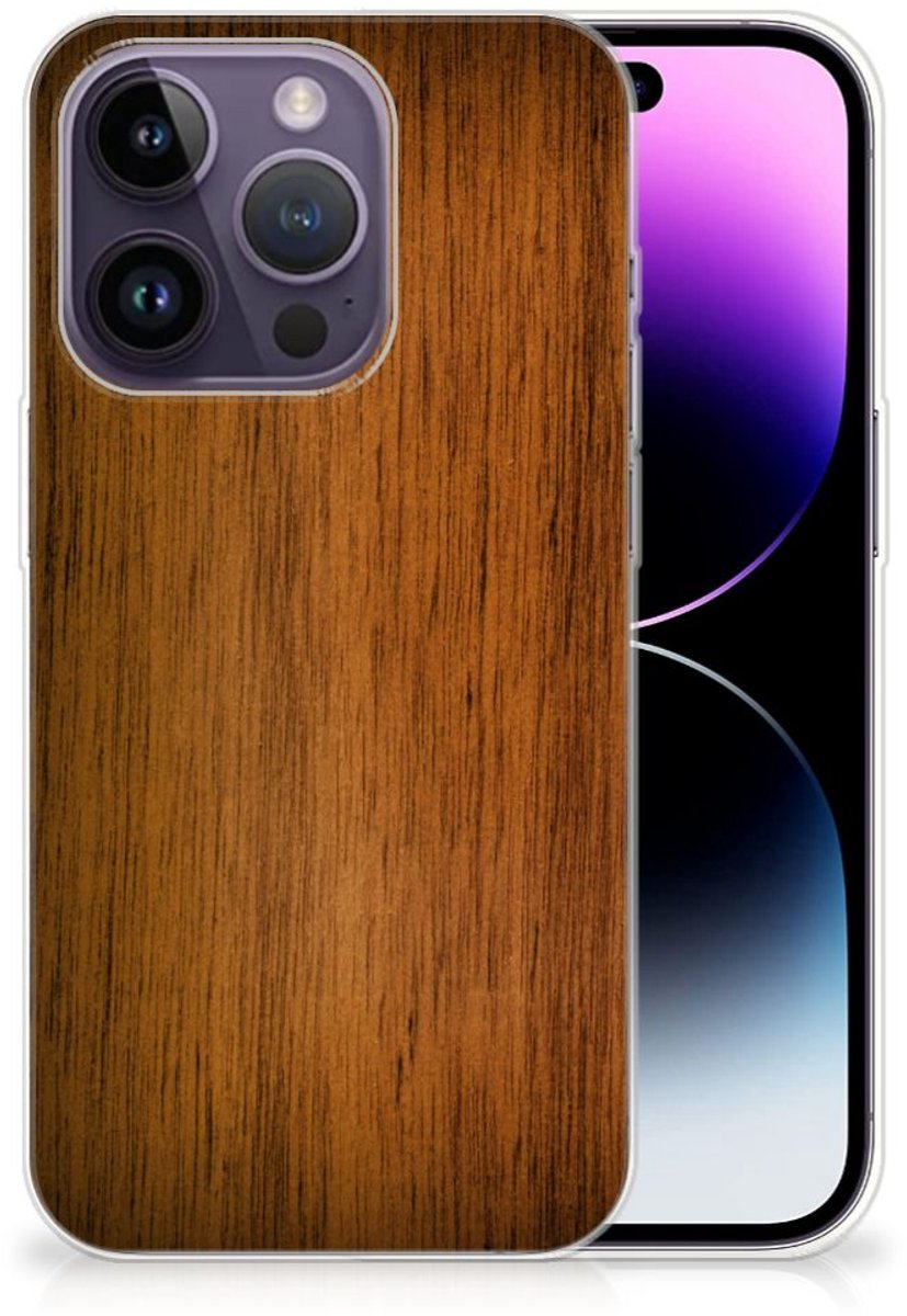 Apple iPhone 14 Pro Bumper Hoesje Donker Hout
