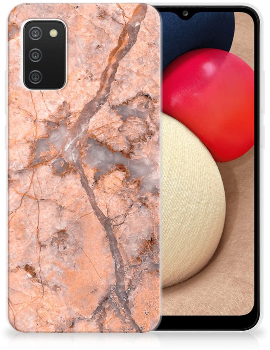 Samsung Galaxy A02s TPU Siliconen Hoesje Marmer Oranje