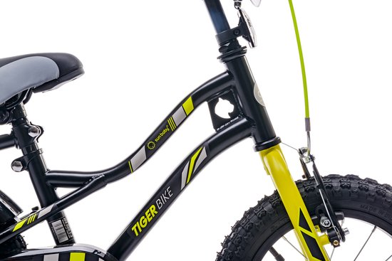 Tiger Bike Kinderfiets voor jongens 12 inch Zwart-Geel, leeftijd 2 tot 4 jaar, met zijwieltjes, duwstang, handrem van Toimsa — afbeelding 2