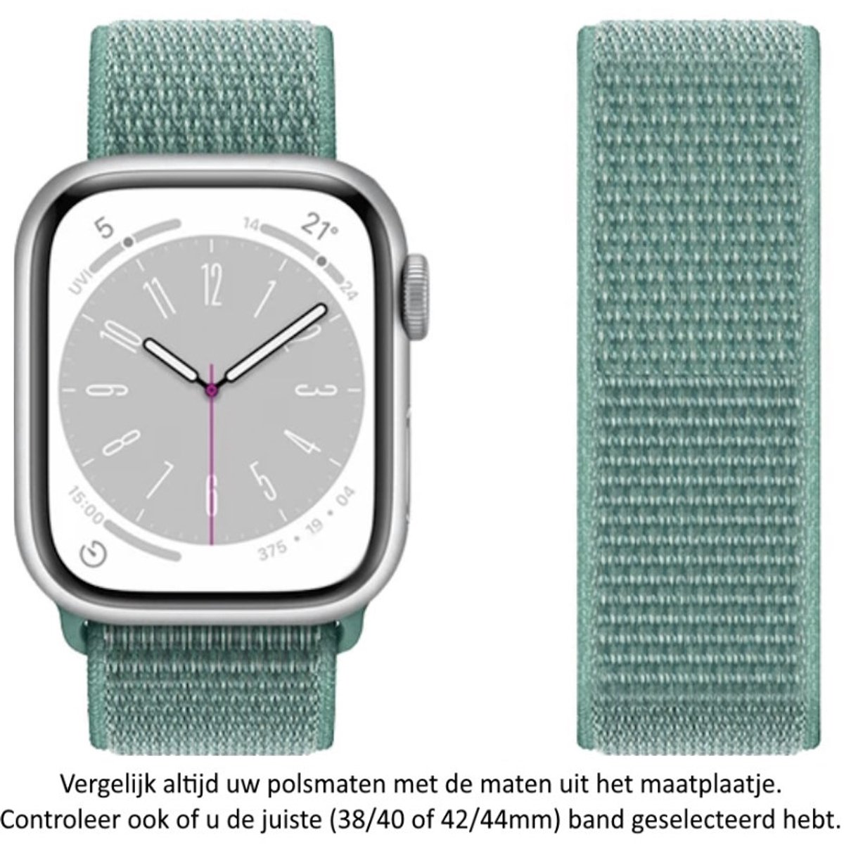 Teal - Blauw - Groen - Grijs Nylon Horloge Band geschikt voor Apple Watch 1, 2, 3, 4, 5, 6, 7, 8, 9, SE, 42mm, 44mm 45mm "Mannenbreedte" Series Zacht Geweven Nylon 42 mm, 42mm, 44 mm, 45 en 49 mm - Maat: zie maatfoto