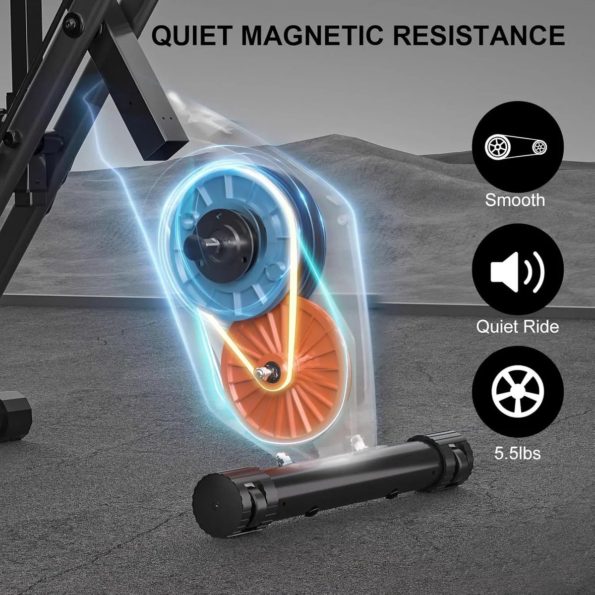 Afbeelding 3 van Exitosas hometrainer fiets - 8 niveaus - multifunctioneel LCD scherm - opklapbaar - maximale belasting 150 kg - 107x53x116 cm - zwart
