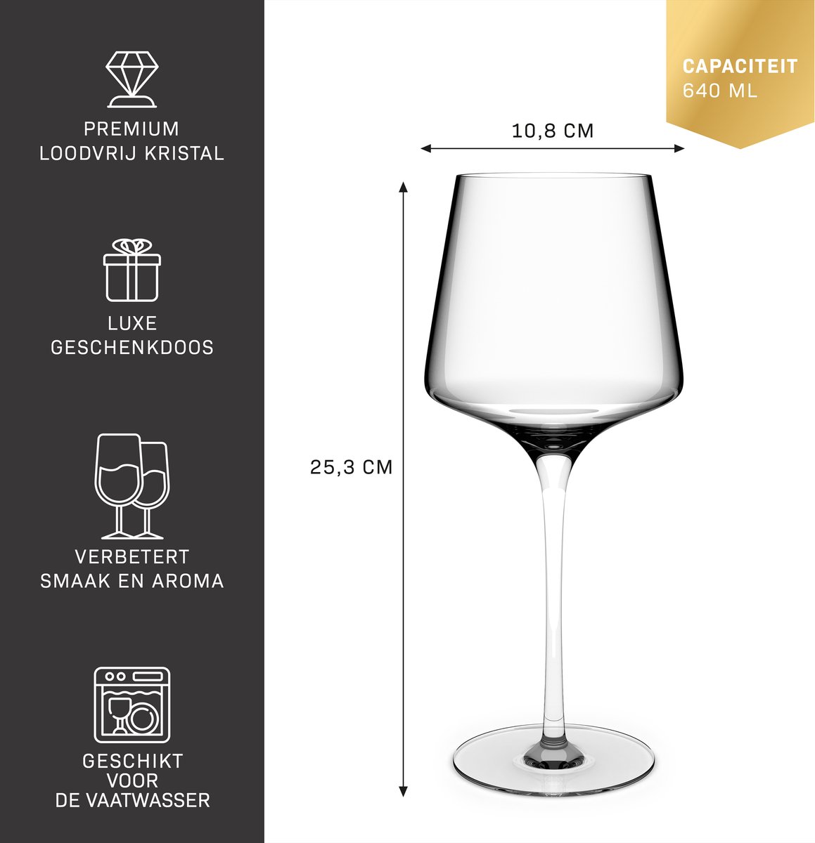 BarDeluxe® Wijnglazen Rode Wijn - Luxe Cadeau - Kristallen Wijnglas 640ml - Rode Wijnglazen Kristal - Handgemaakt - Perfect voor Bar of Diner — cadeau in Kookcadeaus - foto 8