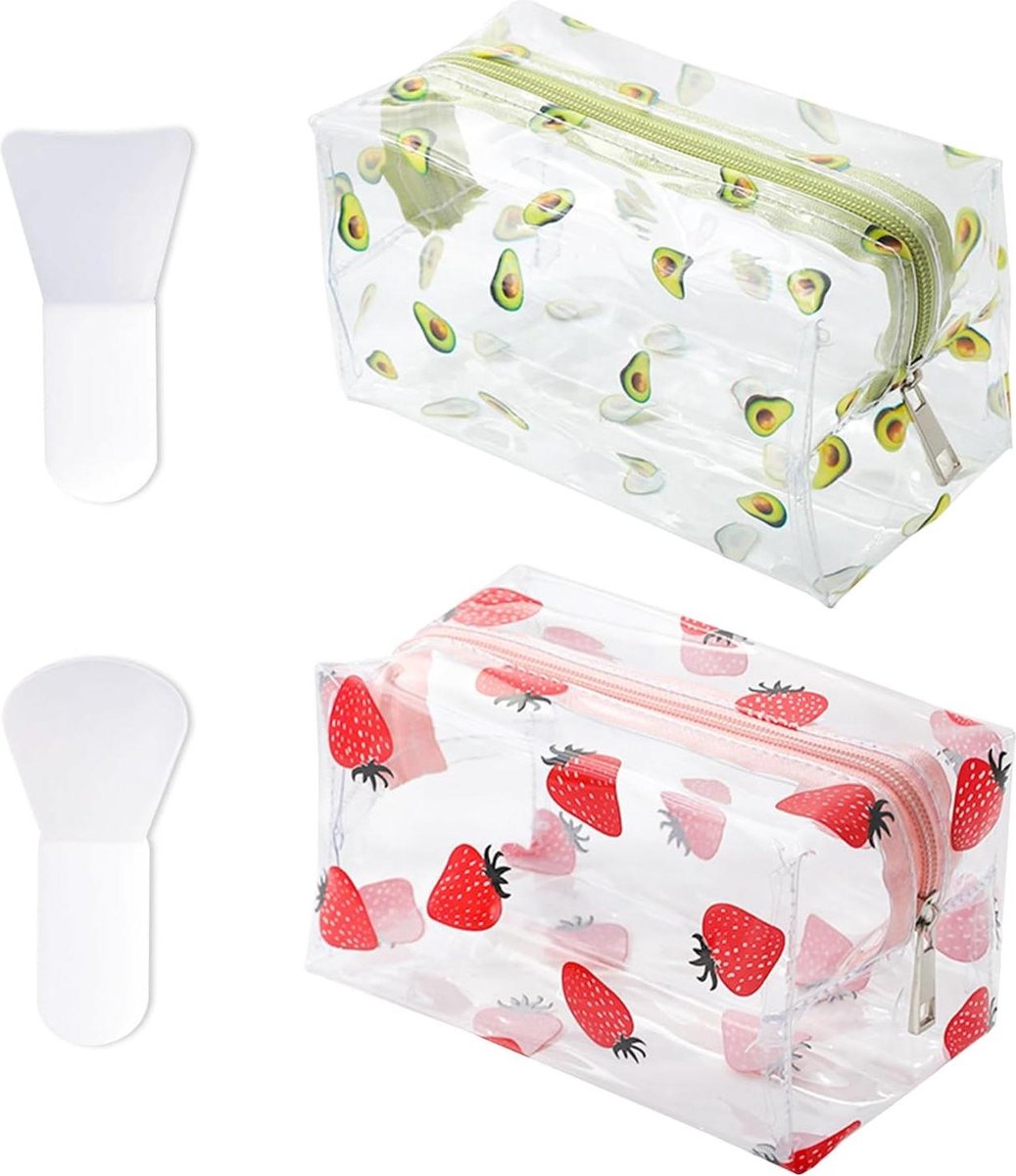 Make-uptas met fruitprint en mini-gezichtsmaskerborstels - draagbaar etui - waterdichte toilettas - schattig cadeau voor meisjes - Meerkleurig - 18x10x10cm .