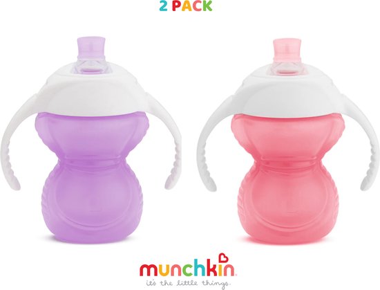 Munchkin Drinkbeker 2-pack - Click Lock Bite proof trainer cup - bijtbestendige drinkbeker voor baby's - Overgangsbeker - vanaf 6 maanden - beker met handgrepen - 207ml - Paars/Roze van Munchkin — afbeelding 2
