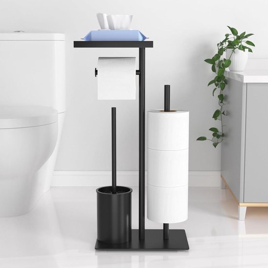 Fortifura Calvi vrijstaande toiletrolhouder met toiletborstel - met handoekhaak - Geborsteld Messing PVD (Goud) - SW639937/SW1189060