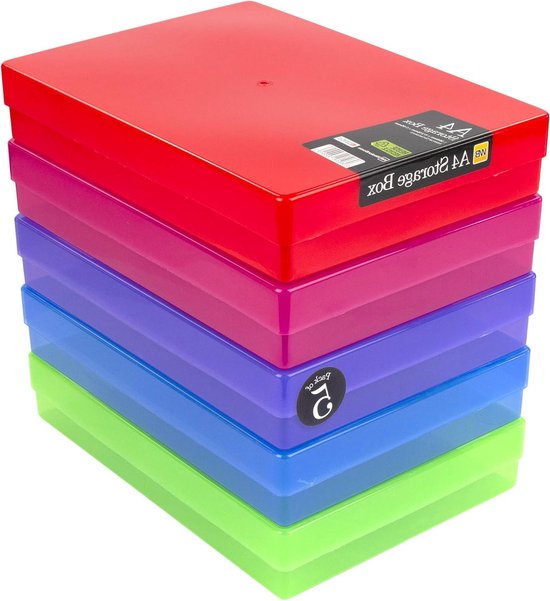 WestonBoxen A4 Plastic Storage Boxes with Lids for Artist Supplies, Paper and Cardboard - 3.6 Litre Capacity (Clear / Transparent