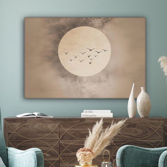 Peinture sur toile 120x80 cm - Décoration murale Vogel - Beige - Japandi - Décoration murale murale salon - Décoration chambre - Accessoires de chambre - Peintures sur toile