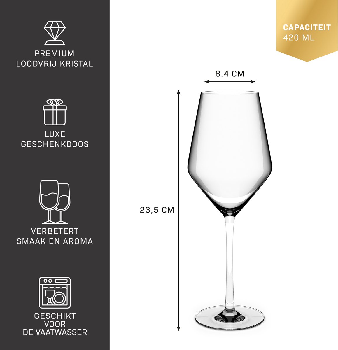 BarDeluxe® Wijnglazen Witte Wijn - Handgeblazen Kristallen Glazen 420ml - Handgemaakt & Loodvrij - Wijnglas - 4 stuks - Luxe Set voor Bar of Diner — cadeau in Koken & Dineren - foto 8