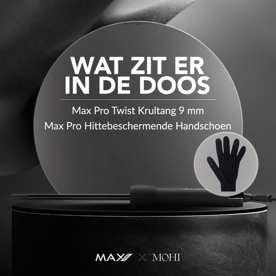 Max Pro Twist 9mm Krultang - Voor Kort en Lang Haar - Curling wand - Zonder Klem - Curler - Met Handschoen - Krultangen