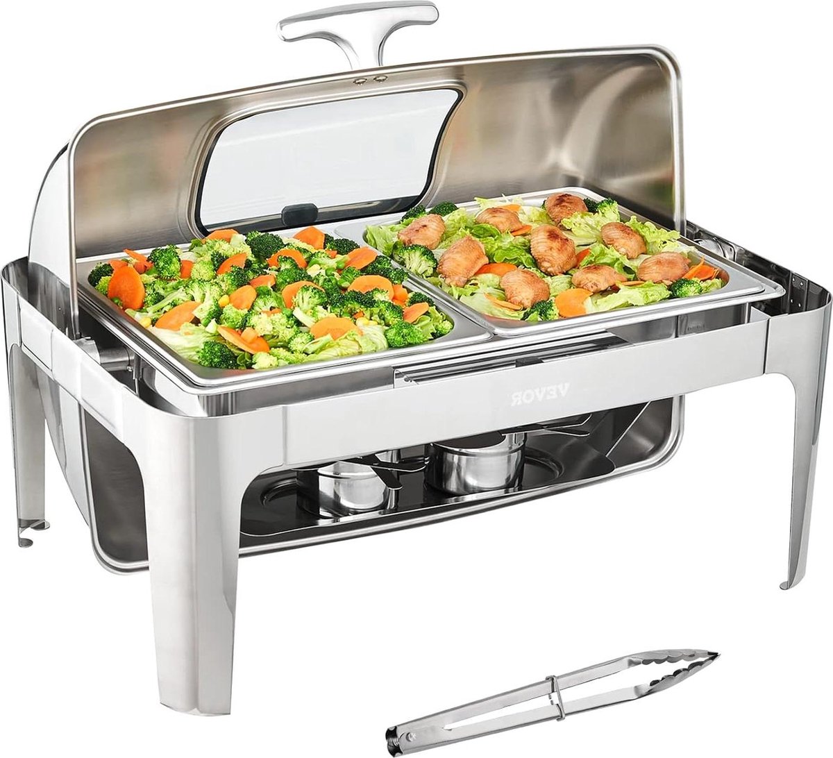 Chafing Dish - Buffetwarmer - Chafing Dish Elektrisch - Warmhoudplaat - 9QT - Buffet Warmer met Roll-Top Deksel & 2 Half Pannen