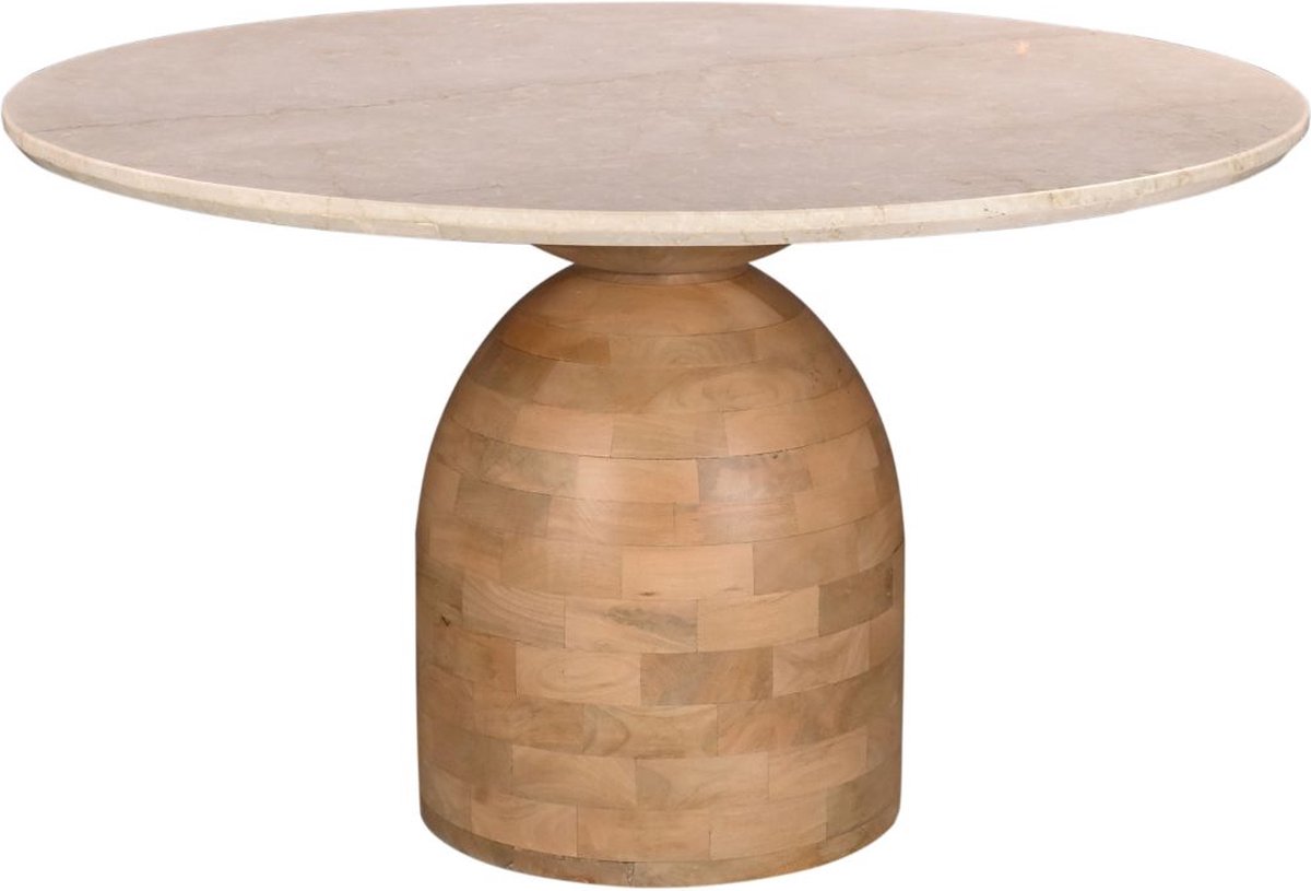 DÉJA Living Eettafel Miro Rond - Marmer/Hout - Naturel - 130x130x75cm